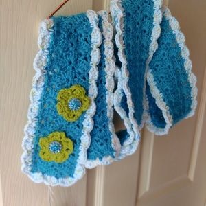 Long narrow aqua and lime cozy scarf